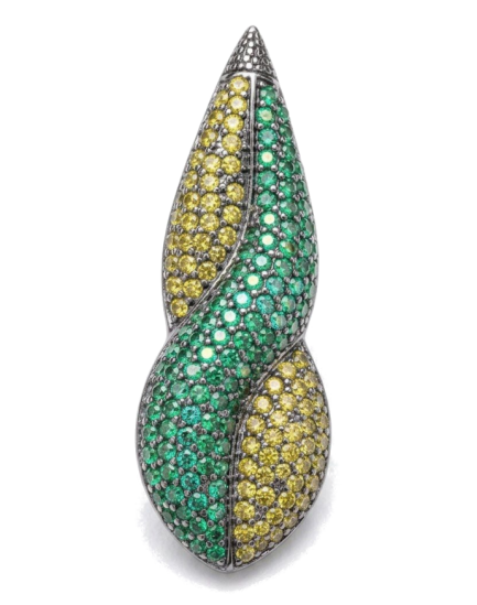 Pendente Doppia Spirale Argento Zirconi Peridoto e Verdi Rodio Nero