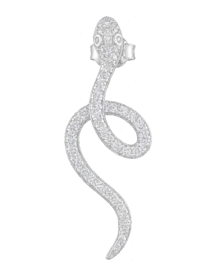 Orecchino Serpente Lungo Arrotolato Argento Zirconi Bianchi Rodio Bianco