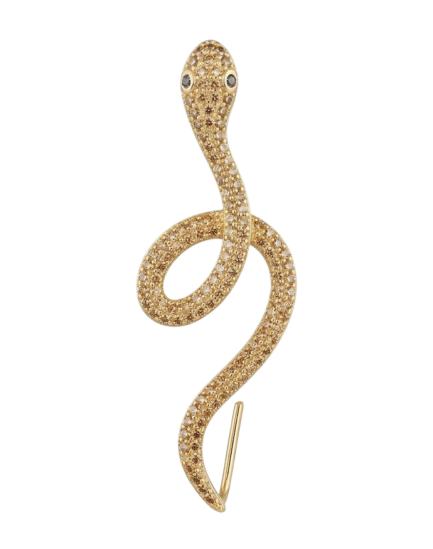 Orecchino Serpente Lungo Arrotolato Argento Zirconi Champagne Placcato Oro Rosa