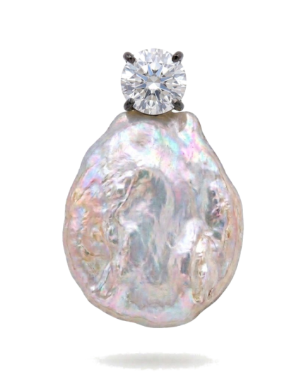 Pendente Argento Perla Piatta Zircone Bianco Rodio Bianco