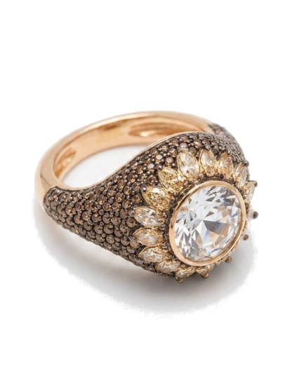 Anello Oriental Argento Pietra Bianca  Zirconi Champagne e Brown Placcato Oro Rosa