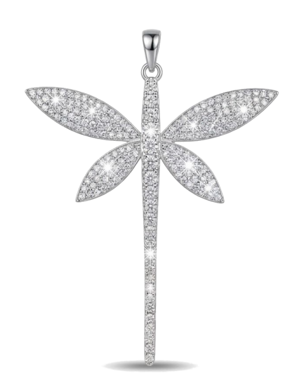 Pendente Libellula Big Argento Zirconi Bianchi Rodio Bianco