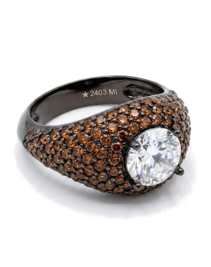 Anello Mignolo Argento Pietra Bianca Zirconi Brown Rodio Nero