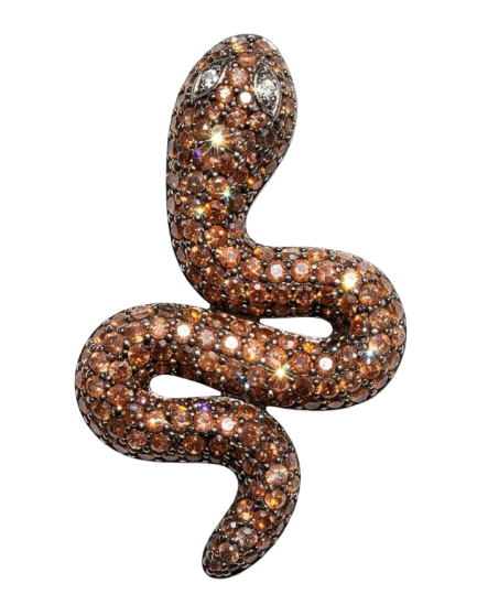Bracciale Pelle Nera con Serpente Argento Zirconi Brown Rodio Nero