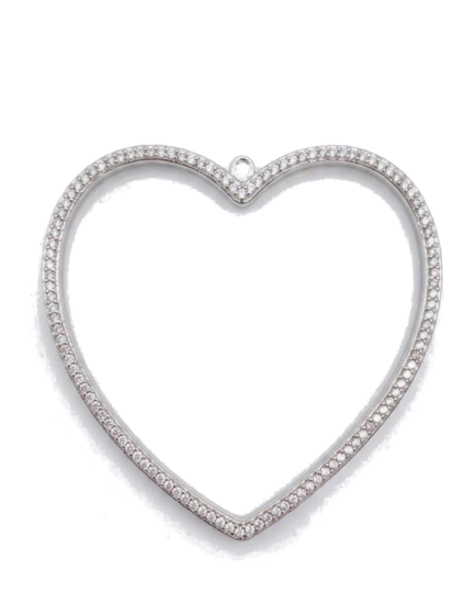 Pendente Cuore Grande Doppio Attacco Argento con Zirconi Bianchi Rodio Bianco